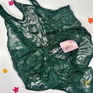 Savage X Fenty Emerald Green Lace High Neck Teddy 3X NWT